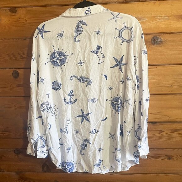 Cupshe Long sleeve Oversized Nautical Marine Blouse Large Medium - Picture 4 of 6